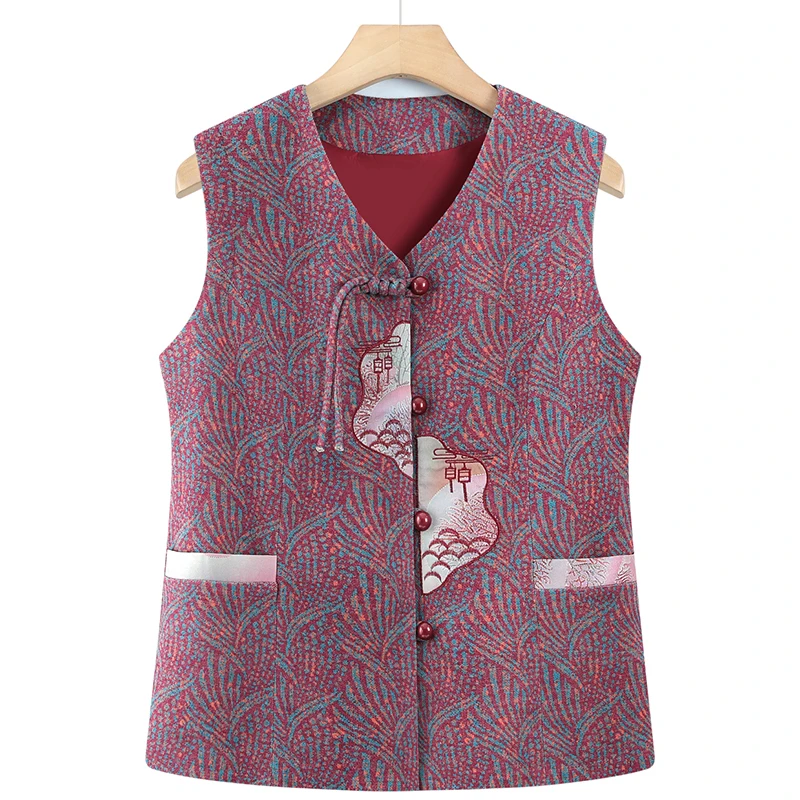 中老年人春秋休闲马甲大码女装气质妈妈装绣花背心坎肩奶奶装马夹