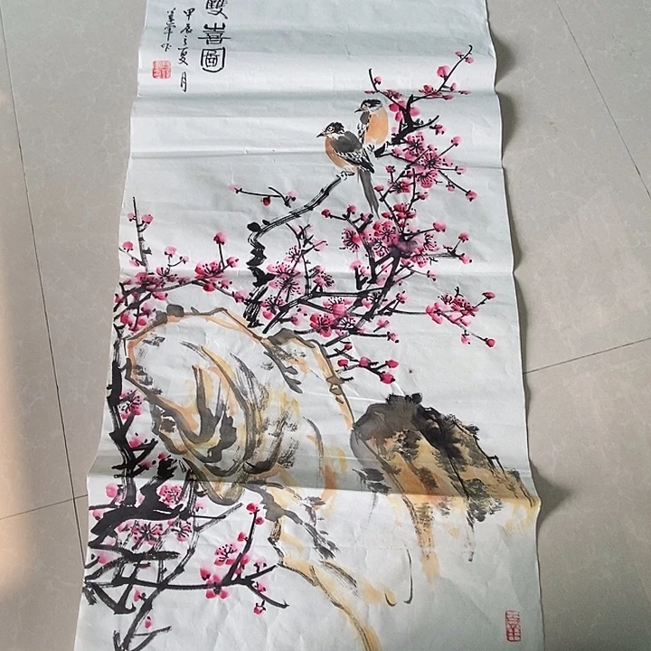 国画微瑕 三尺手绘花鸟