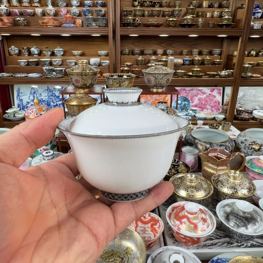 玉泥重工黑边盖碗