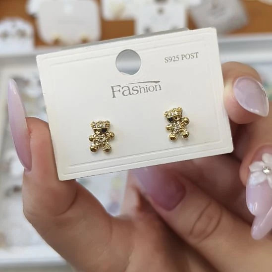 锆石铜合金925银耳饰925银针锆石镶嵌浮浮