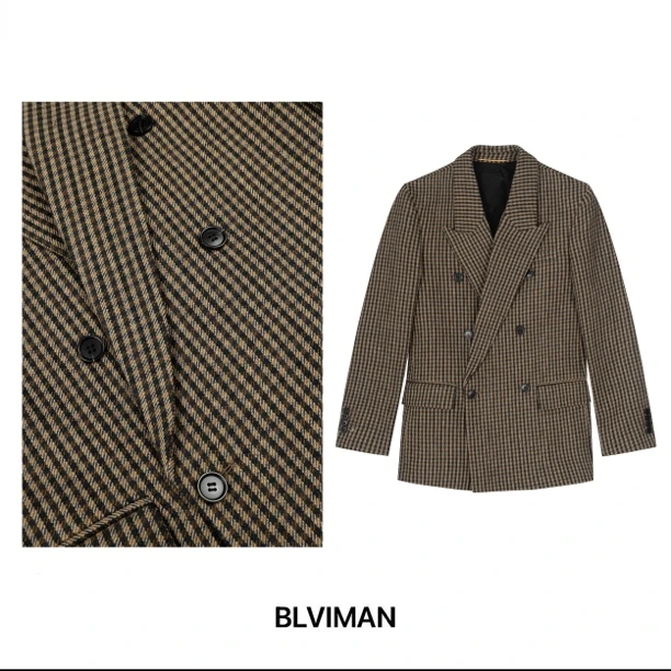 BLVIMAN/定制  高智感 威尔士格纹戗驳领双排扣精纺吸烟装6001