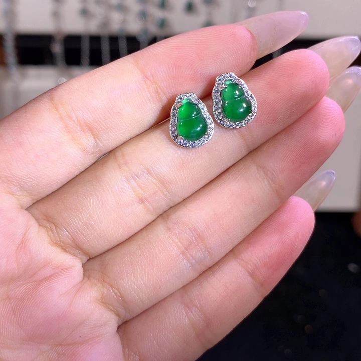 翡翠银S925镶嵌耳饰548绿