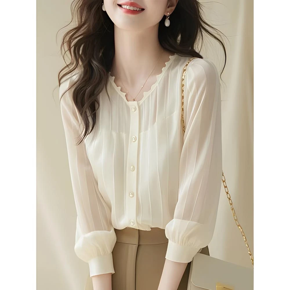 法式遮肚子职场通勤穿搭上衣好看气质时尚减龄衬衫