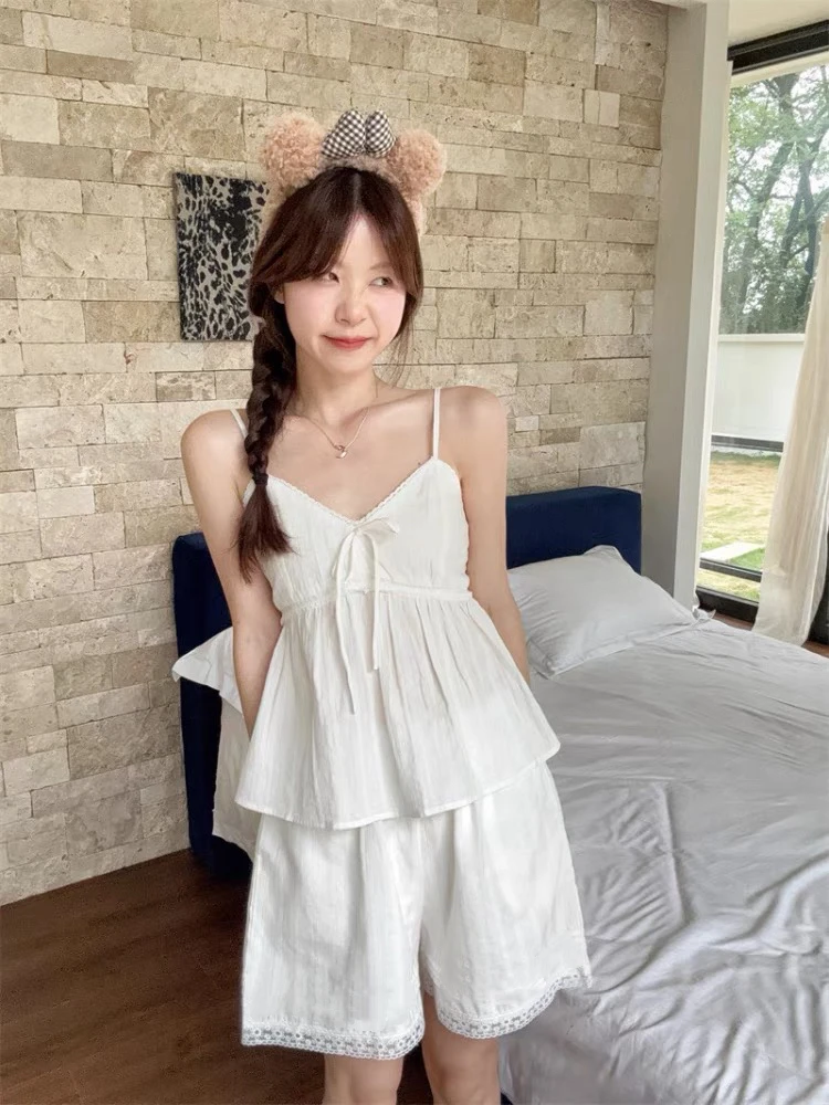 【小白花】夏季棉带胸垫吊带睡衣套装家居服纯欲女可外穿显瘦