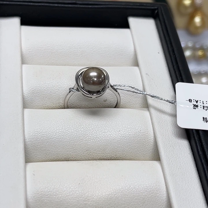 银S925镶嵌海水珍珠戒圈8-9mm 28号
