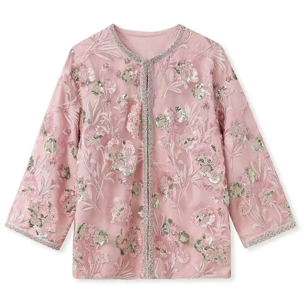 【惊鸿一瞥】新中式春季新款重工刺绣上衣2025A6833小鹿-大女王仓