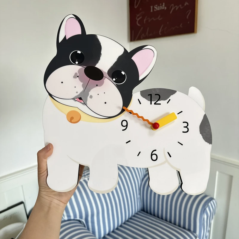法斗狗狗摇摆款创意装饰挂墙钟表客厅儿童静音宠物挂钟时钟饰品