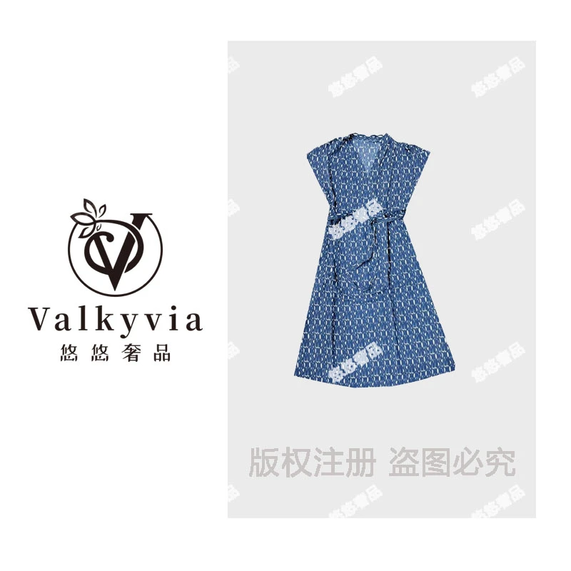 【Valkyvia/悠悠奢品】新品时尚百搭气质显瘦V领短袖连衣裙Y-540