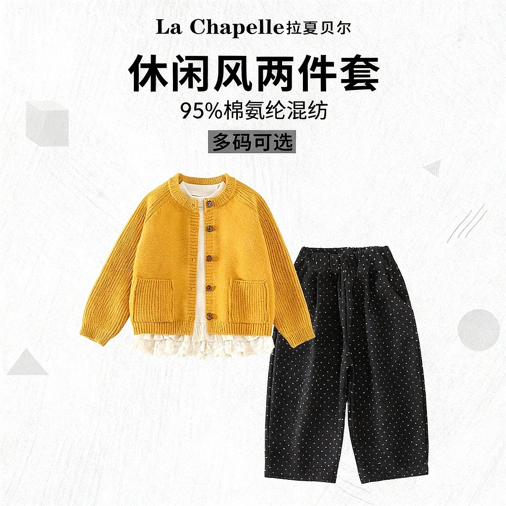 La Chapelle【拉夏贝尔】秋季新款儿童针织开衫三件套套装LA1847