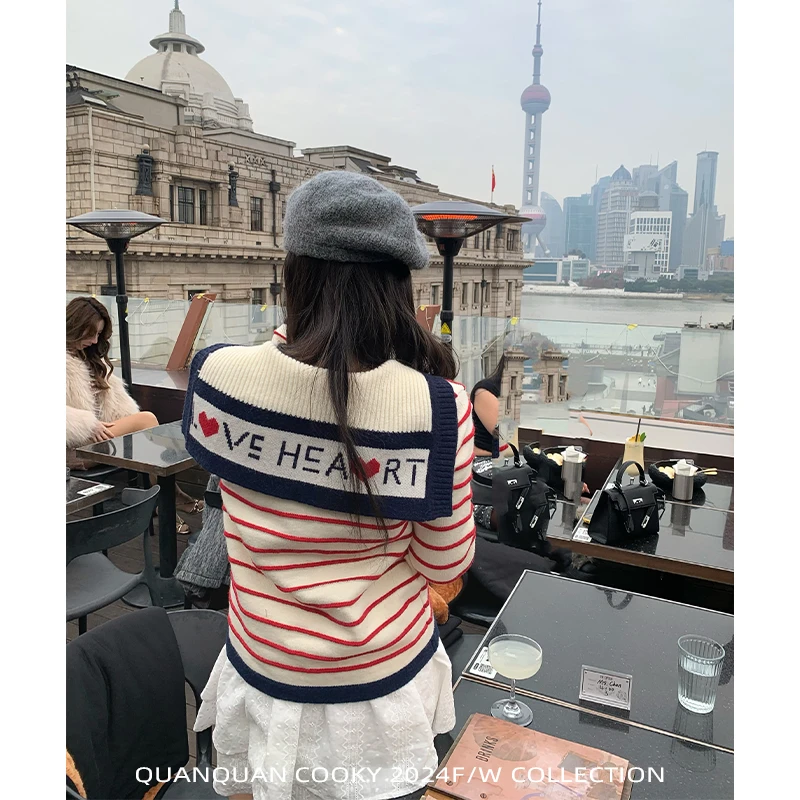 圈圈cooky  镰仓少女 水手海军领条纹针织衫 L0553M