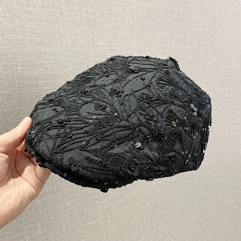 帽子女春夏季新款显脸小亮片前进帽时尚百搭鸭舌帽可反戴贝雷帽潮