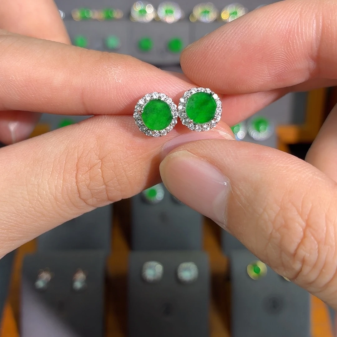 翡翠银S925镶嵌耳饰耳饰