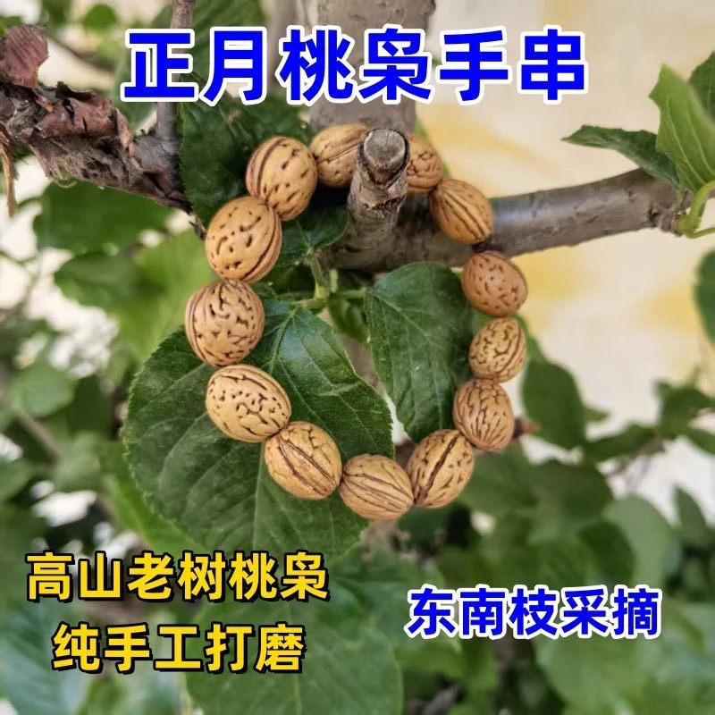 正宗桃枭正月东南枝采摘手工打磨老树毛桃核手链男女手串手链把玩