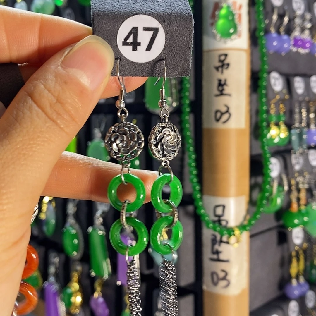 银S925镶嵌翡翠耳饰47