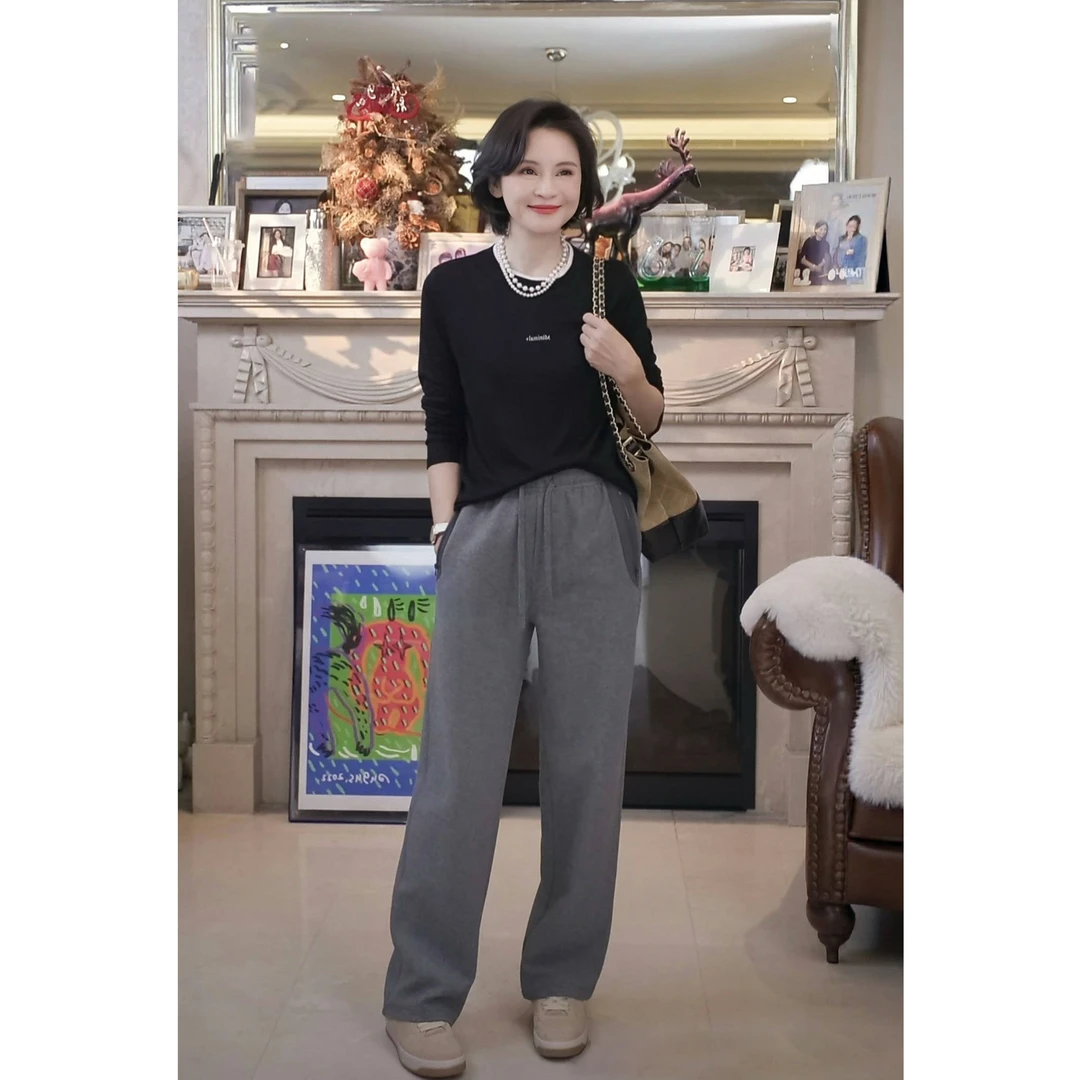 我是摩羯字母印花T 美利奴绵羊毛圆领假两件拼接休闲长袖针织衫