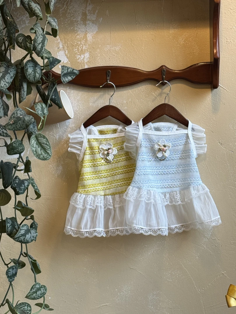 夏秋猫狗适用防掉毛条纹吊带花边裙小中大型犬比熊金毛衣服