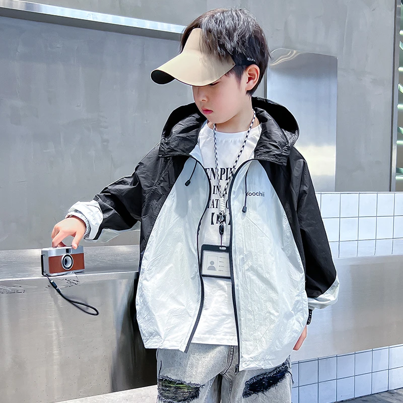 男童防晒服夏季薄款2025中大童休闲韩版长袖连帽儿童运动男孩夏装