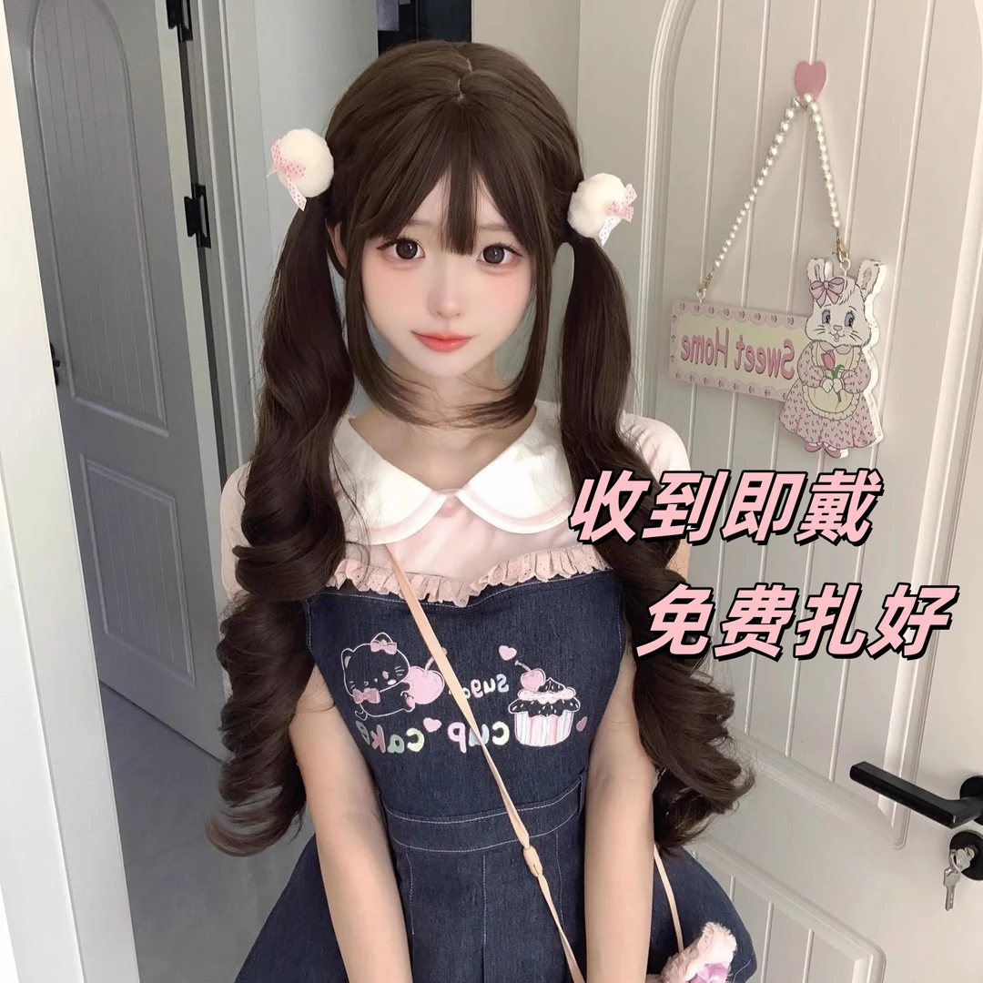 假发全头网红少萝自然lolita假发双马尾齐刘海时尚罗马卷jk头套女