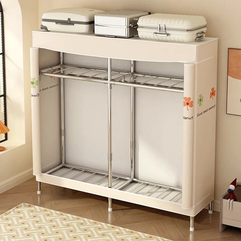 简易衣柜家用卧室布衣柜全钢架加粗加固出租房用单人收纳封闭衣橱