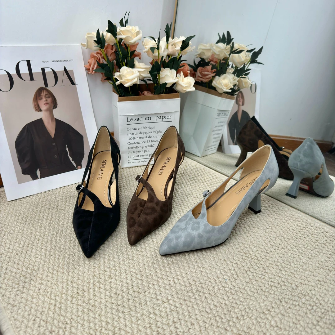 【极简风】SLM/牛皮/6CM/33-40/镂空一字带尖头高跟优雅小单鞋