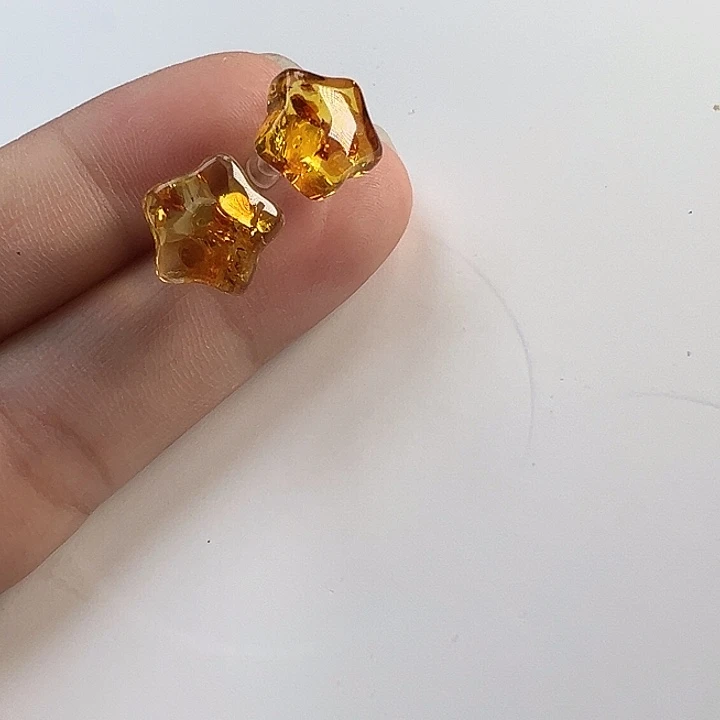 银S925镶嵌琥珀（花珀）耳饰