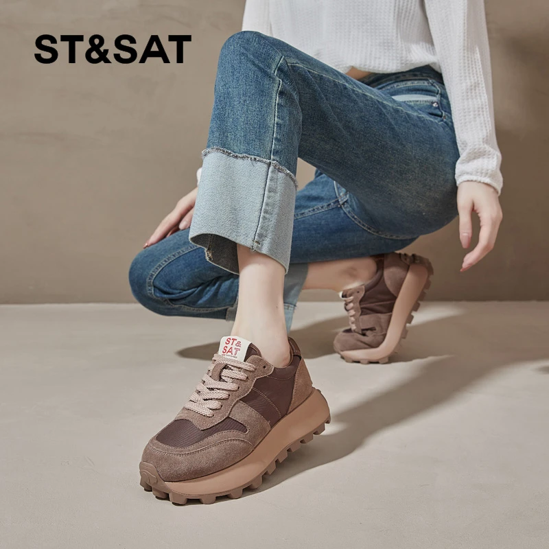 星期六时尚休闲鞋女冬季加绒保暖厚底增高百搭运动老爹鞋阿甘鞋