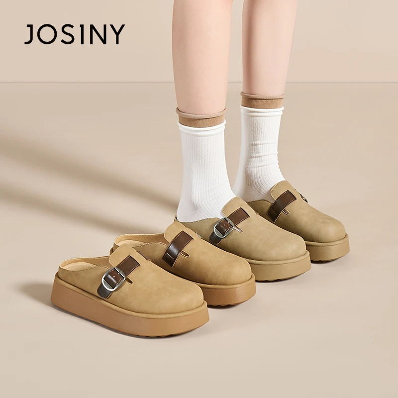 卓诗尼女鞋包头2025春季新款休闲百搭单鞋一脚蹬复古一字扣勃肯鞋