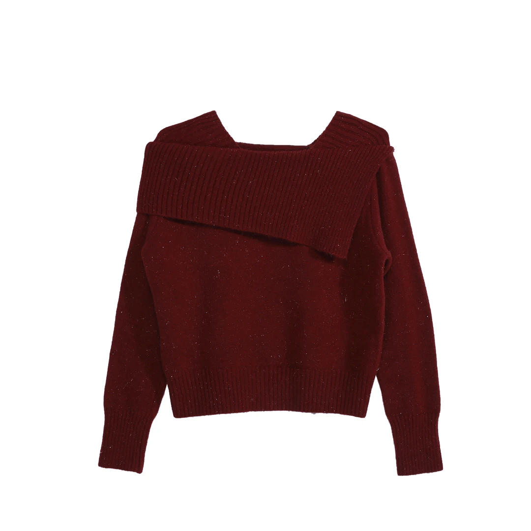 记忆的起点红色气质套头毛衣女2025春季新款设计感上衣69GC51117W