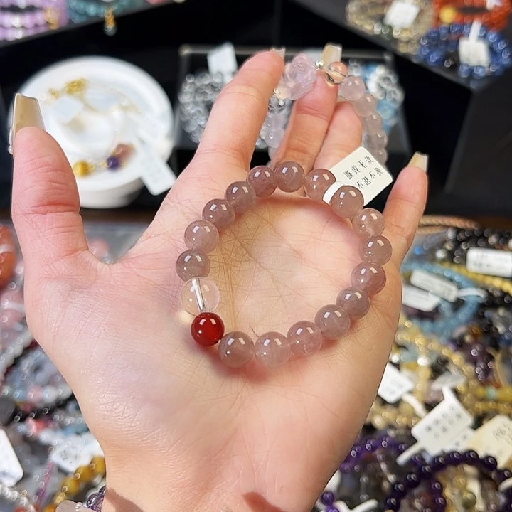 水晶手链银S925镶嵌紫妈粉 020