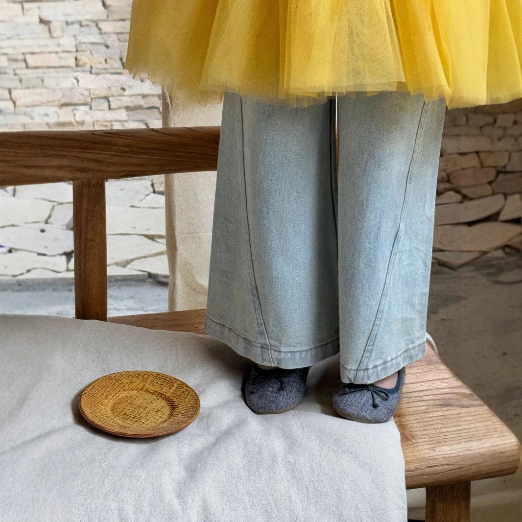 牛仔休闲直筒裤2025春季新款童装韩版女童牛仔阔腿裤5528