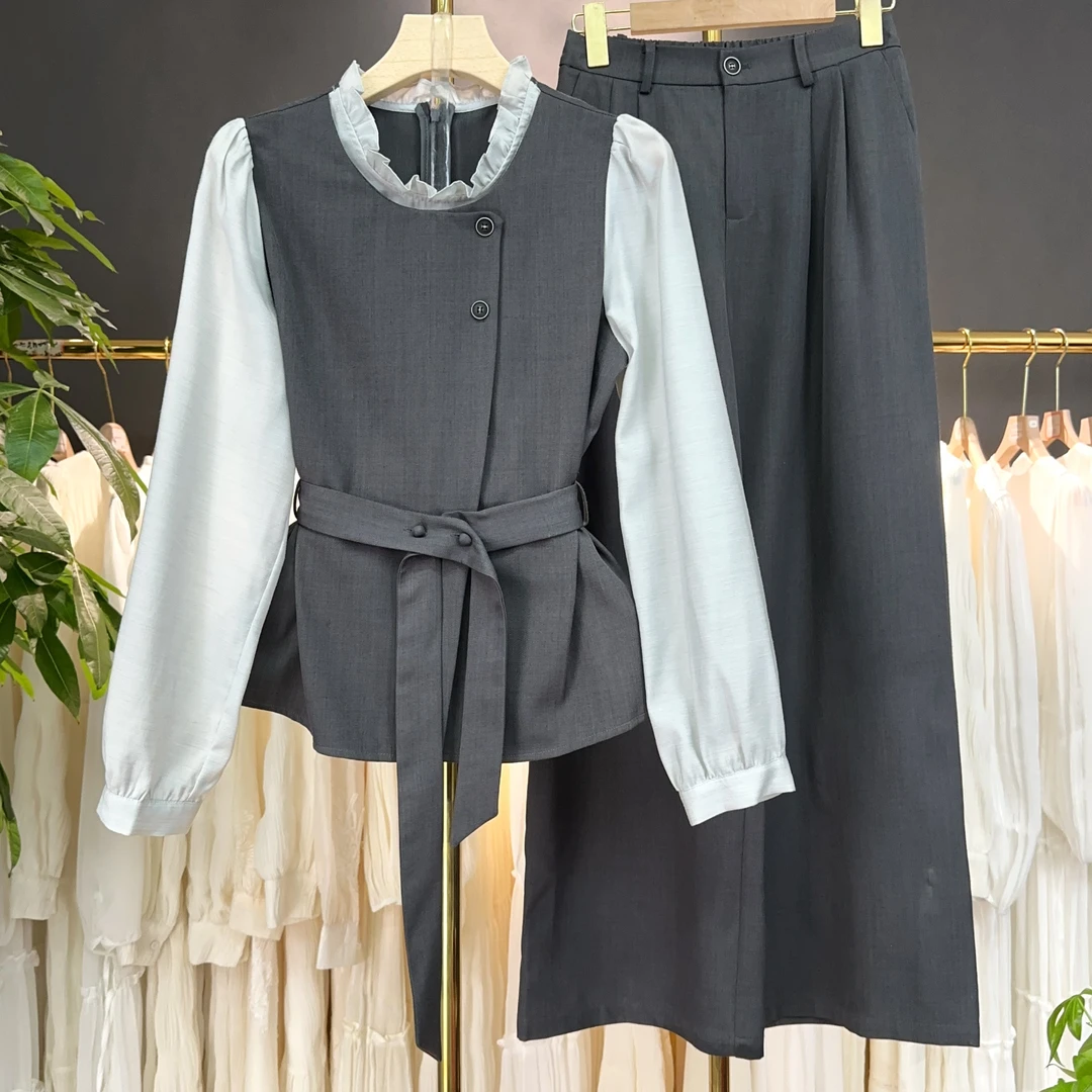 2025年新款气质长袖时尚休闲显瘦简约宽松纯色设计感套装M972