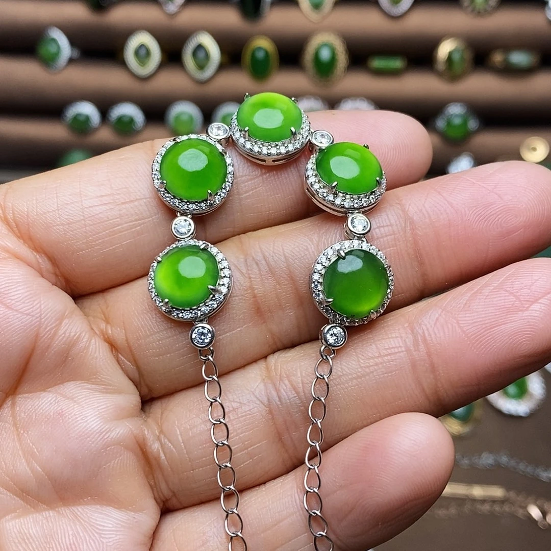 吊坠(不含链)银S925镶嵌和田玉（碧玉）手链