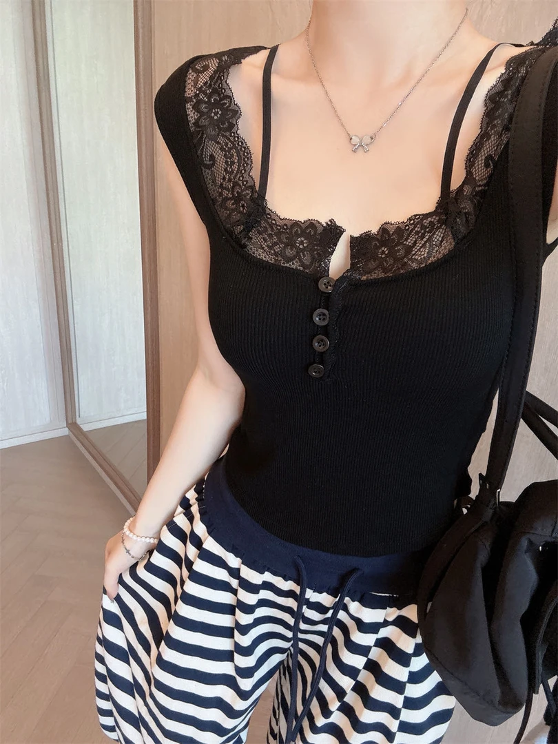 3号TT夏季女款螺纹吊带背心蕾丝修身显瘦内搭外穿无袖打底衫