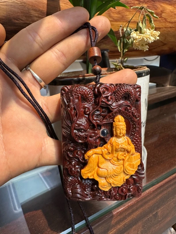 檀论东森观音御龙佛牌挂件