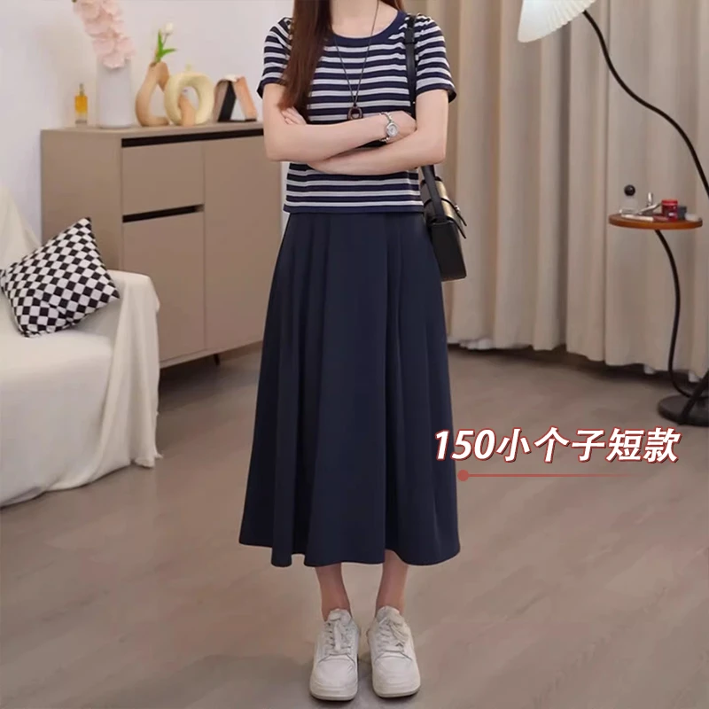 半身裙女小个子初秋2025年新款高腰宽松a字伞裙气质百褶中长裙子