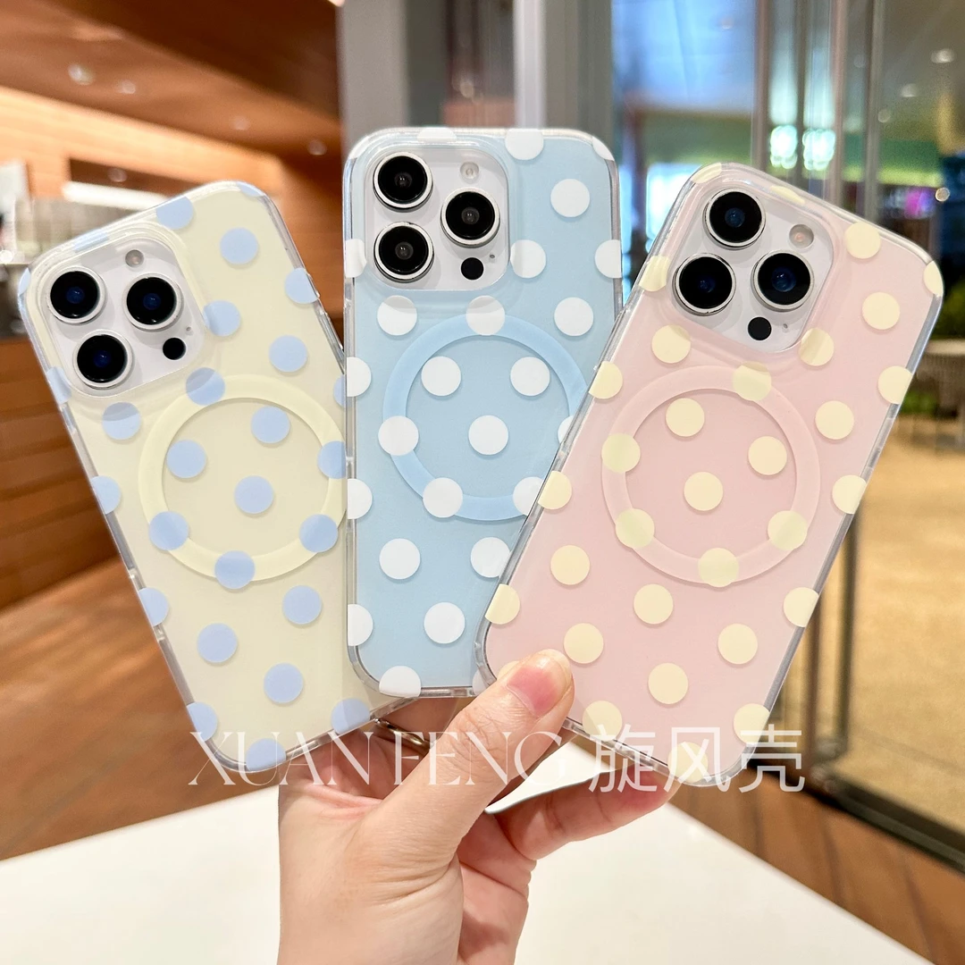 适用苹果15pro磁吸波点ins风/iPhone16promax磨砂创意防摔手机壳