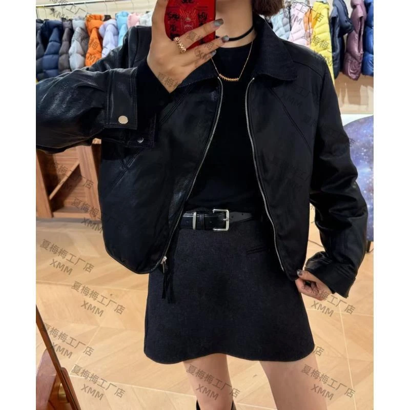 XMM.【翻领皮绒羽绒服】秋季冬季上衣皮夹克短款羽绒宽松休闲-H9878