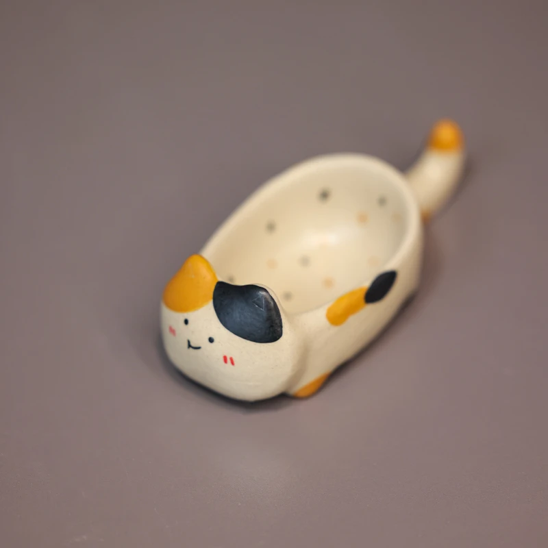 可爱手捏卡通元素猫咪中式味碟碗手工手绘