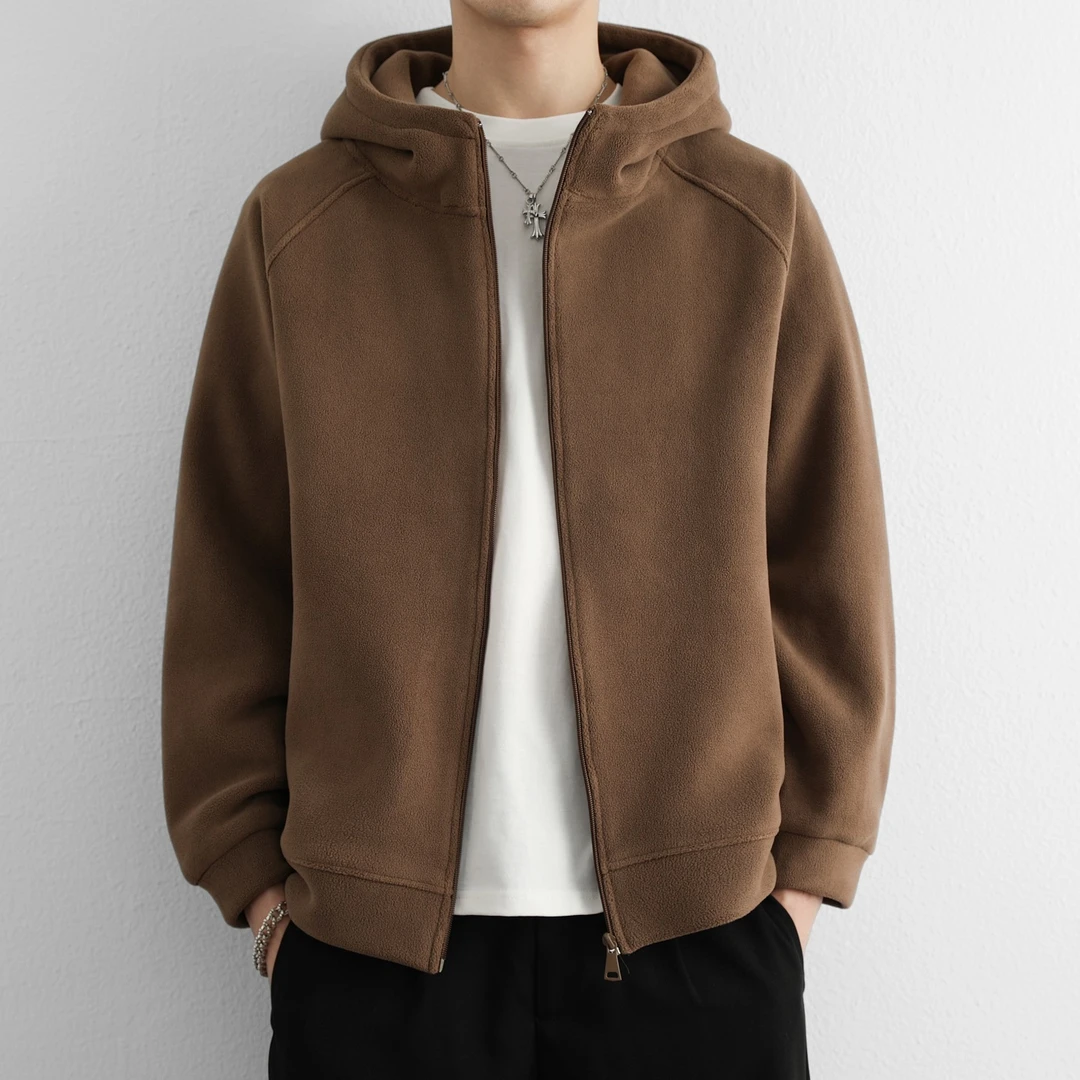 PinkAvril奥粒绒外套男加厚连帽保暖拉链双面绒帽衫时尚夹克上衣