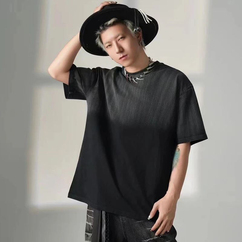 原创潮牌轻奢肌理感短袖圆领宽松休闲百搭时尚扎染T恤