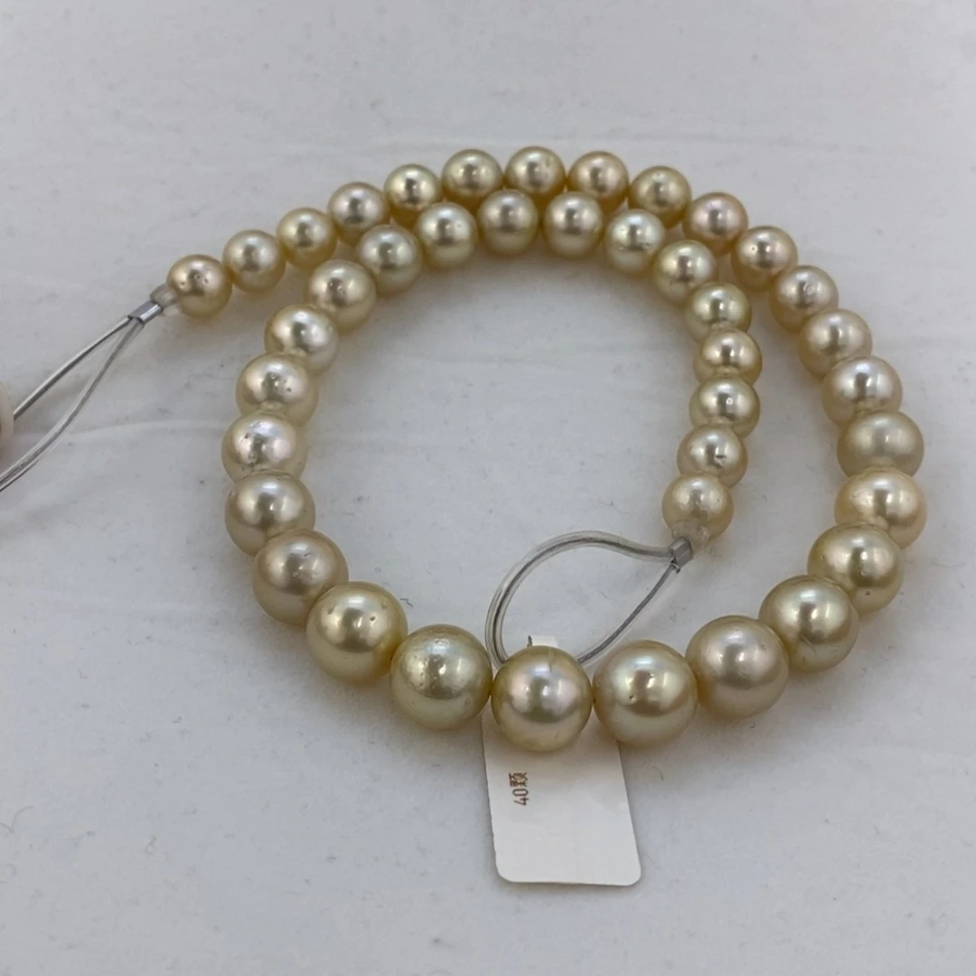 海水珍珠裸珠9-11.8正圆南洋金珠满串