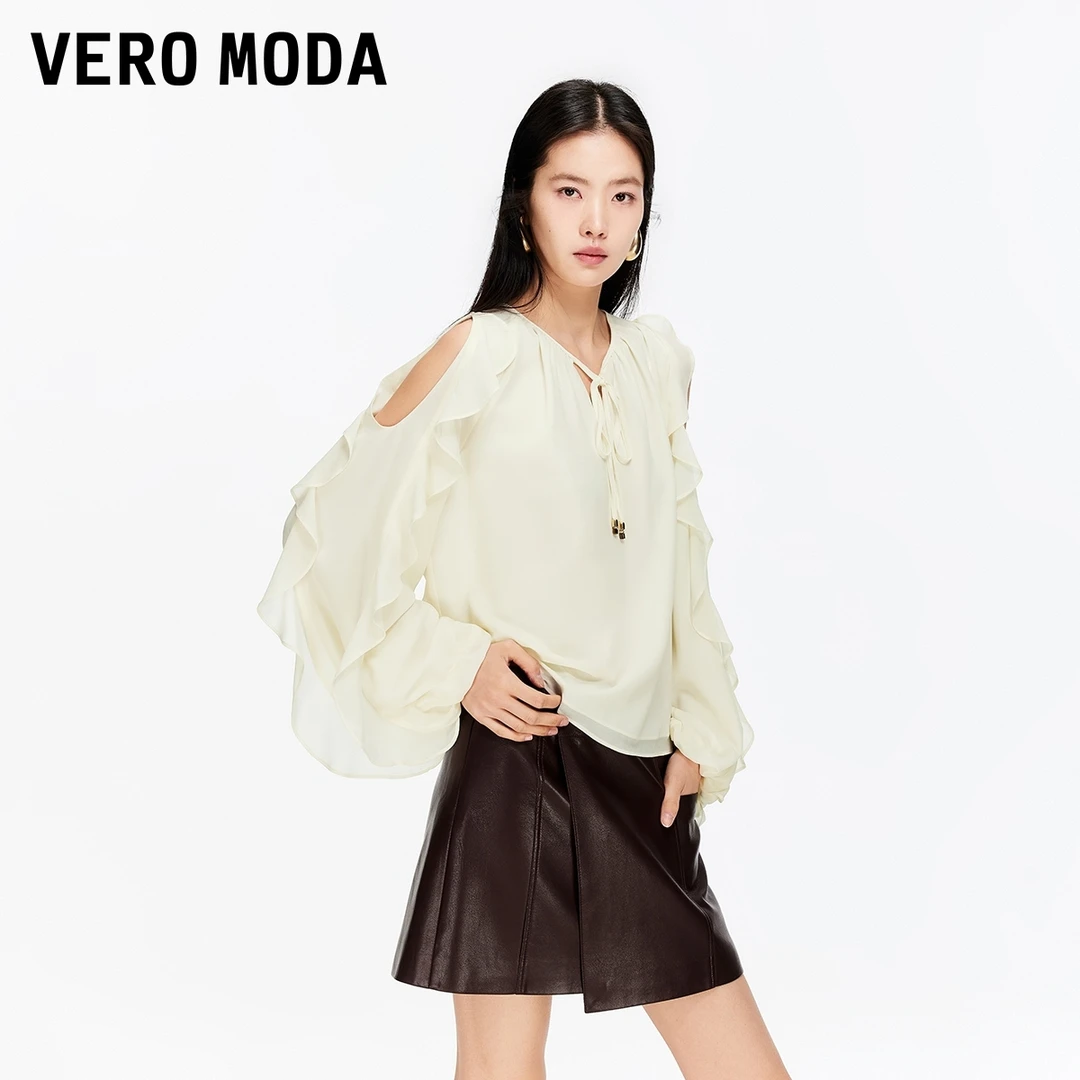 Vero Moda衬衫【觅花境】春新款露肩V领优雅法式精致上衣326151006