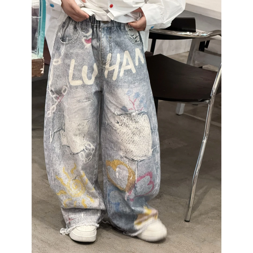 现货THE LUHAN【北部画廊】春秋休闲宽松高街亲子装大童阔腿裤25101