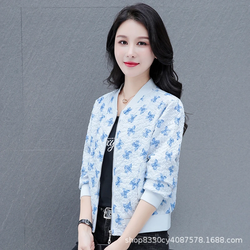 小香风外套女春秋季短款外套2023新款棒球服女士休闲时尚印花外套