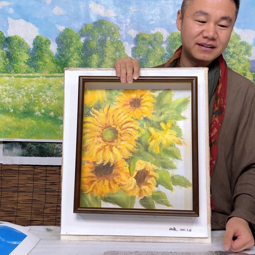 油画行路人小院绘画作品竞拍