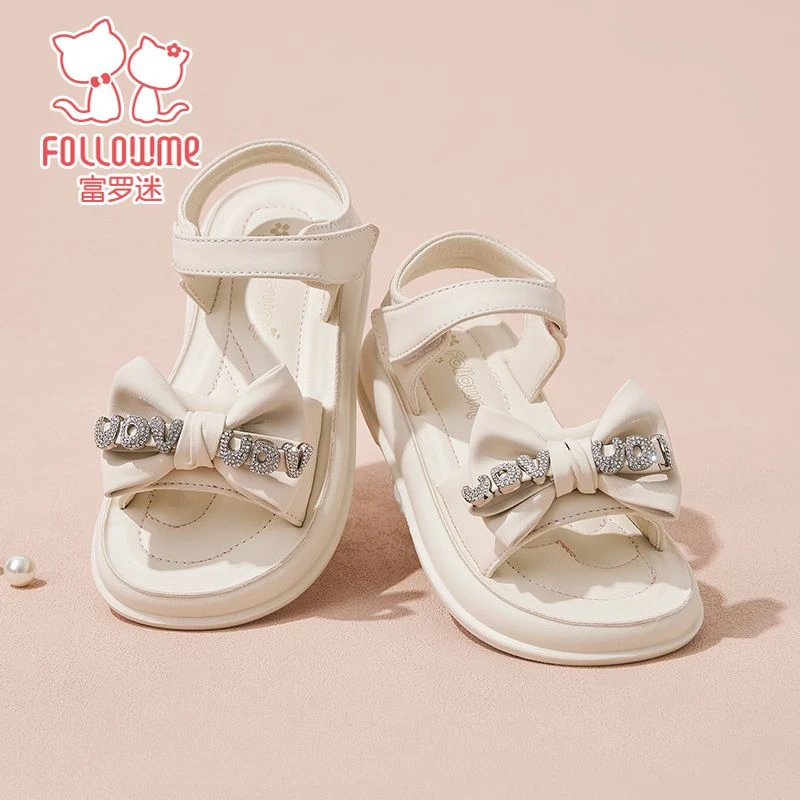 富罗迷时尚水钻字母蝴蝶结凉鞋夏季新款女童软底儿童凉鞋4B8248