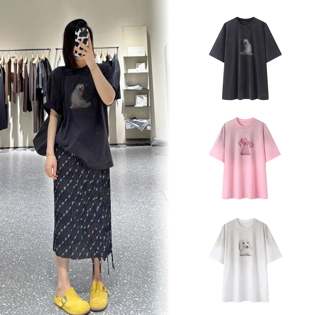 【0357】2025夏季新款渐变效果印花时尚宽松显瘦短袖T恤女