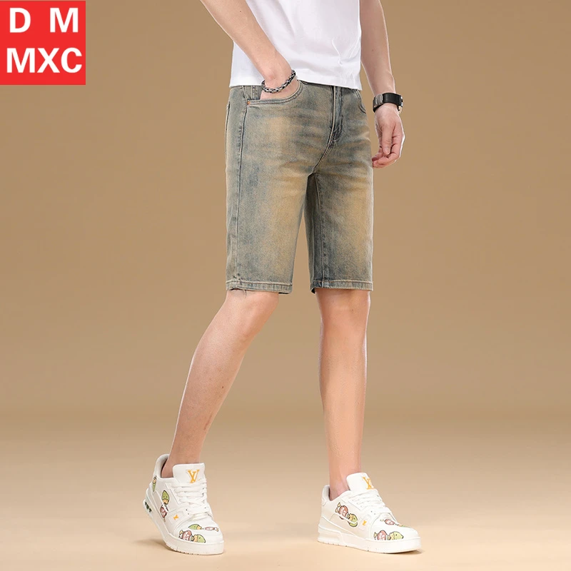 男士夏季薄款牛仔短裤男潮牌怀旧复古修身弹力2025新款五分休闲中