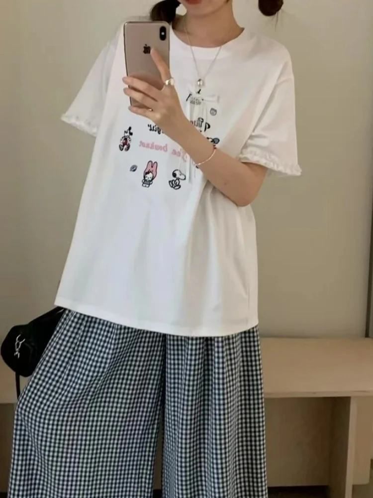 【济州岛】木耳边拼接袖设计感字母小狗T恤