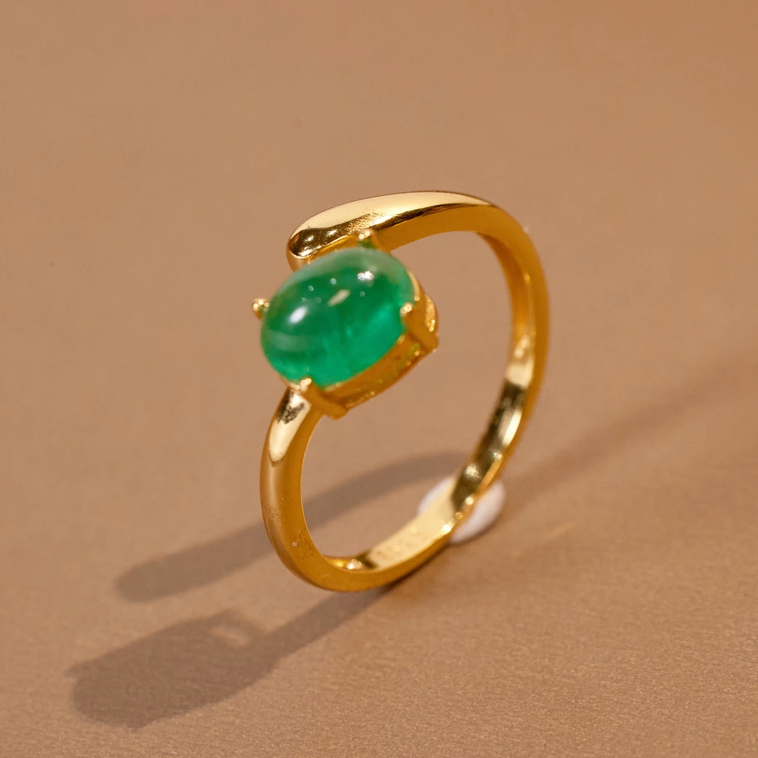 非遗好物分享【歪歪】祖母绿金色蛋面戒指（多样性发一）XB-J0653